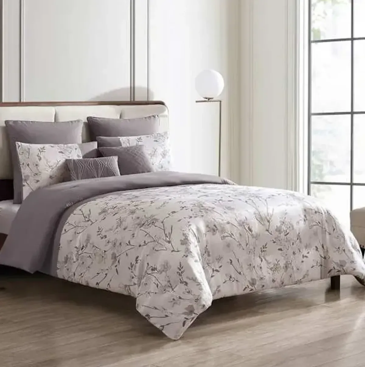 7-Piece Cayson Neutral Floral Comforter Set, Full/Queen