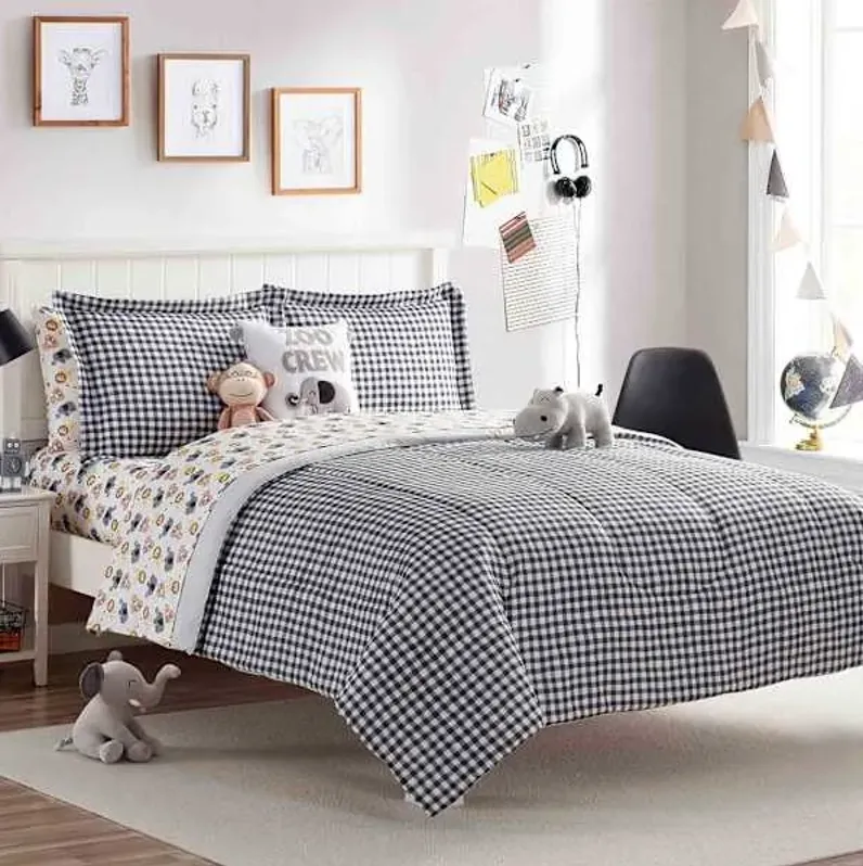 Tiny Dreamers 3-Piece Black & White Gingham Printed Comforter Set, Full/Queen