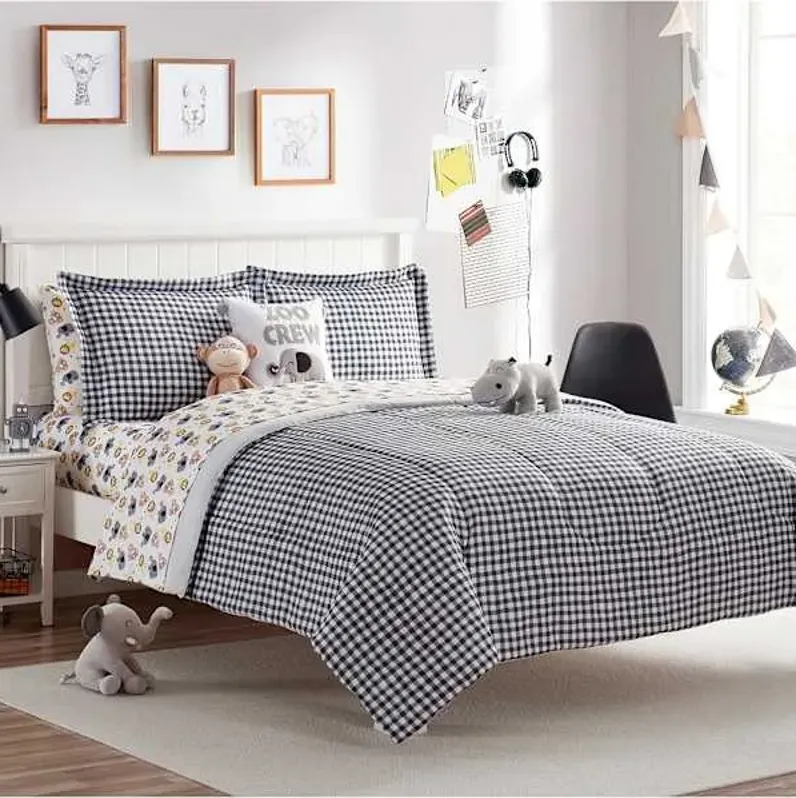 Tiny Dreamers 2-Piece Black & White Gingham Printed Comforter Set, Twin