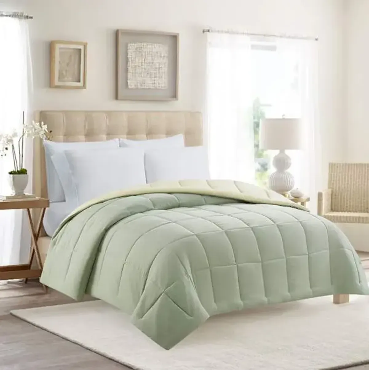 Green & Yellow Reversible Brushed Microfiber Comforter, Twin/Twin XL
