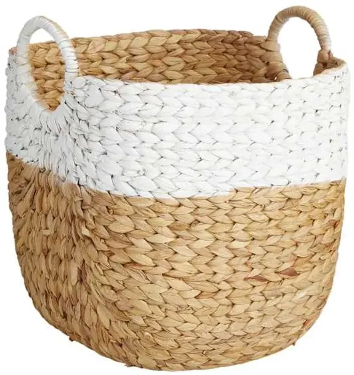 Natural & White Colorblock Water Hyacinth Basket, Small