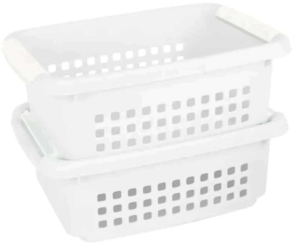 2-Pack White Stacked Nest Storage Basket, Small