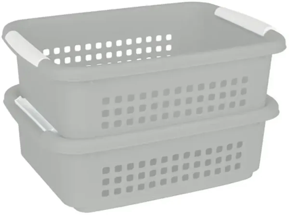 2-Pack Grey Stacked Nest Storage Basket, Medium