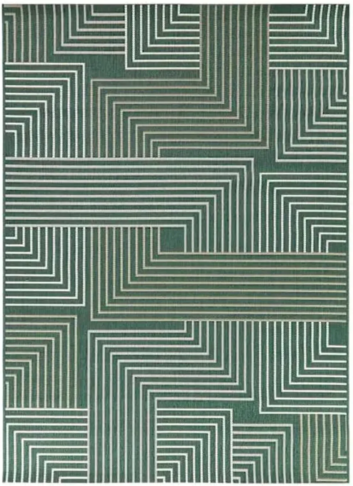 (E492) Found & Fable Palma Green Lines Outdoor Area Rug, 5x7