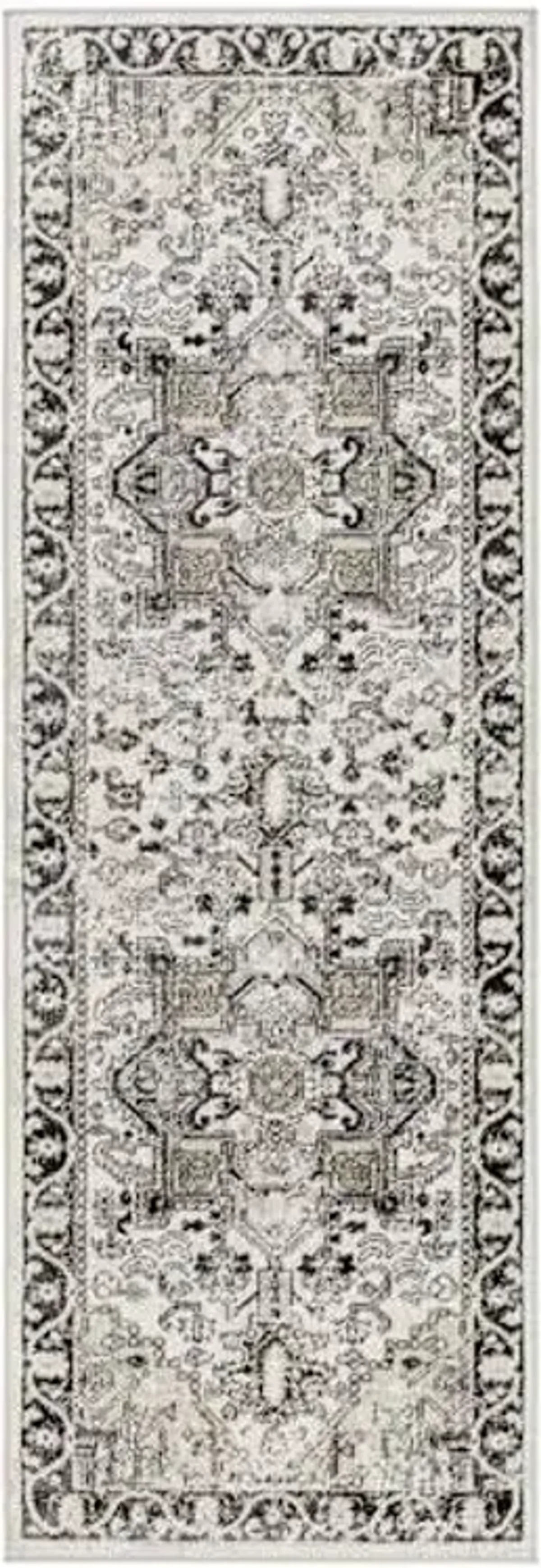 (D600) Lavadora Black & Taupe Medallion Washable Runner, 2x7