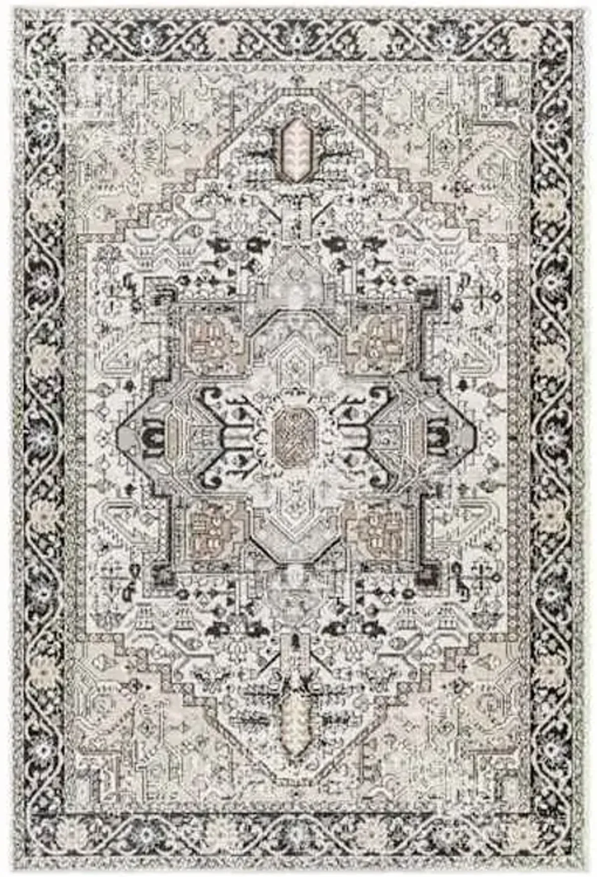 (D600) Lavadora Black & Taupe Medallion Washable Area Rug, 5x7
