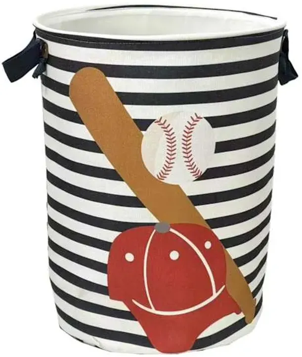 Kids Baseball Print Round Laundry Hamper, Small