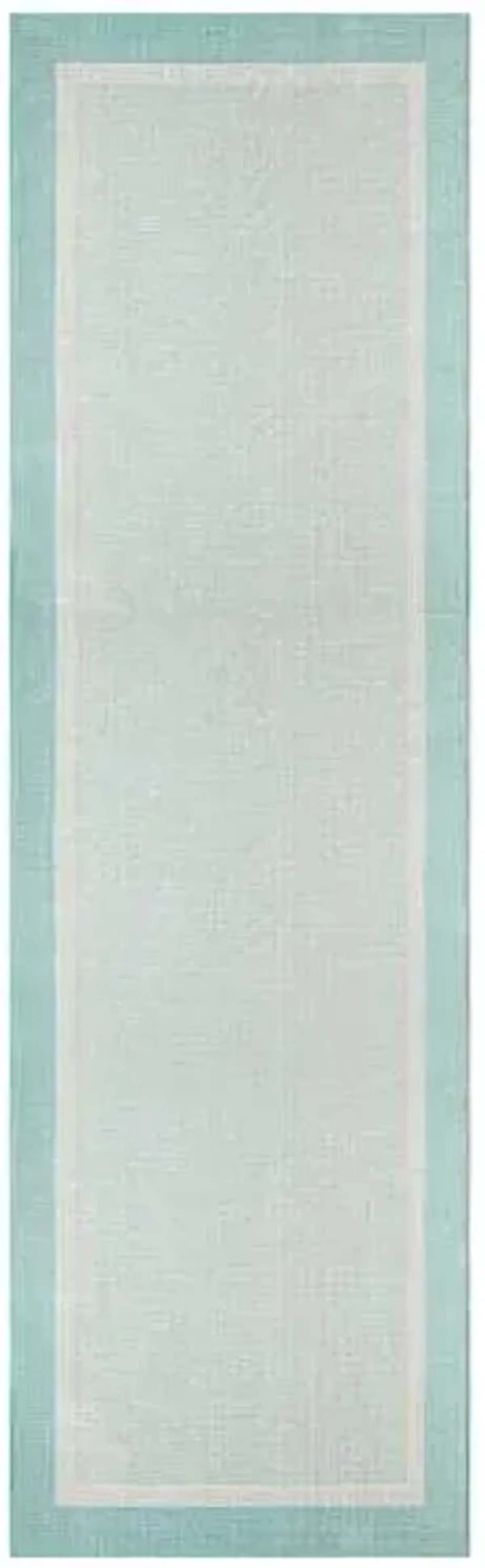 (E516) Fifer Aqua Border Outdoor Runner, 2x7