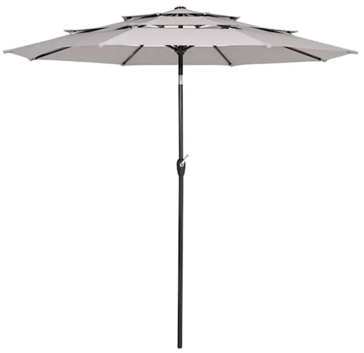 3-Tier Grey Crank & Tilt Round Patio Umbrella, 9'