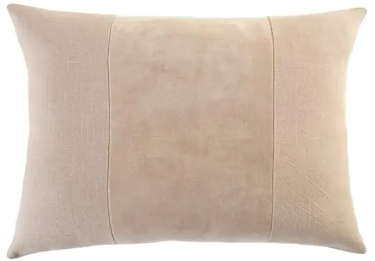 Taupe Cotton Slub & Velvet Throw Pillow, 14x20