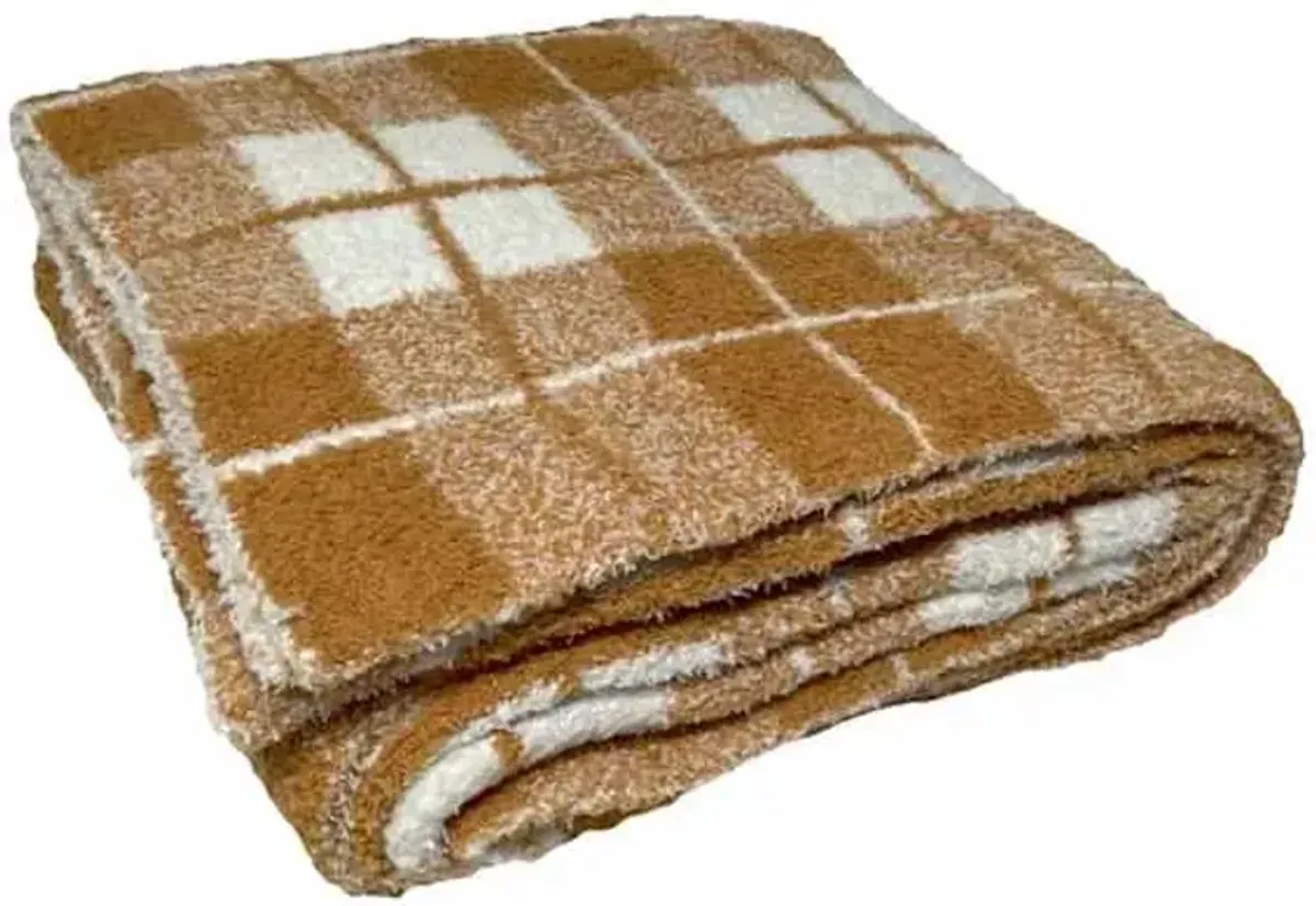 Orange Plaid Cozy Knit Throw Blanket, 50x60