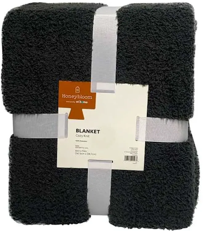 Dark Grey Cozy Knit Bed Blanket, Twin/Twin XL