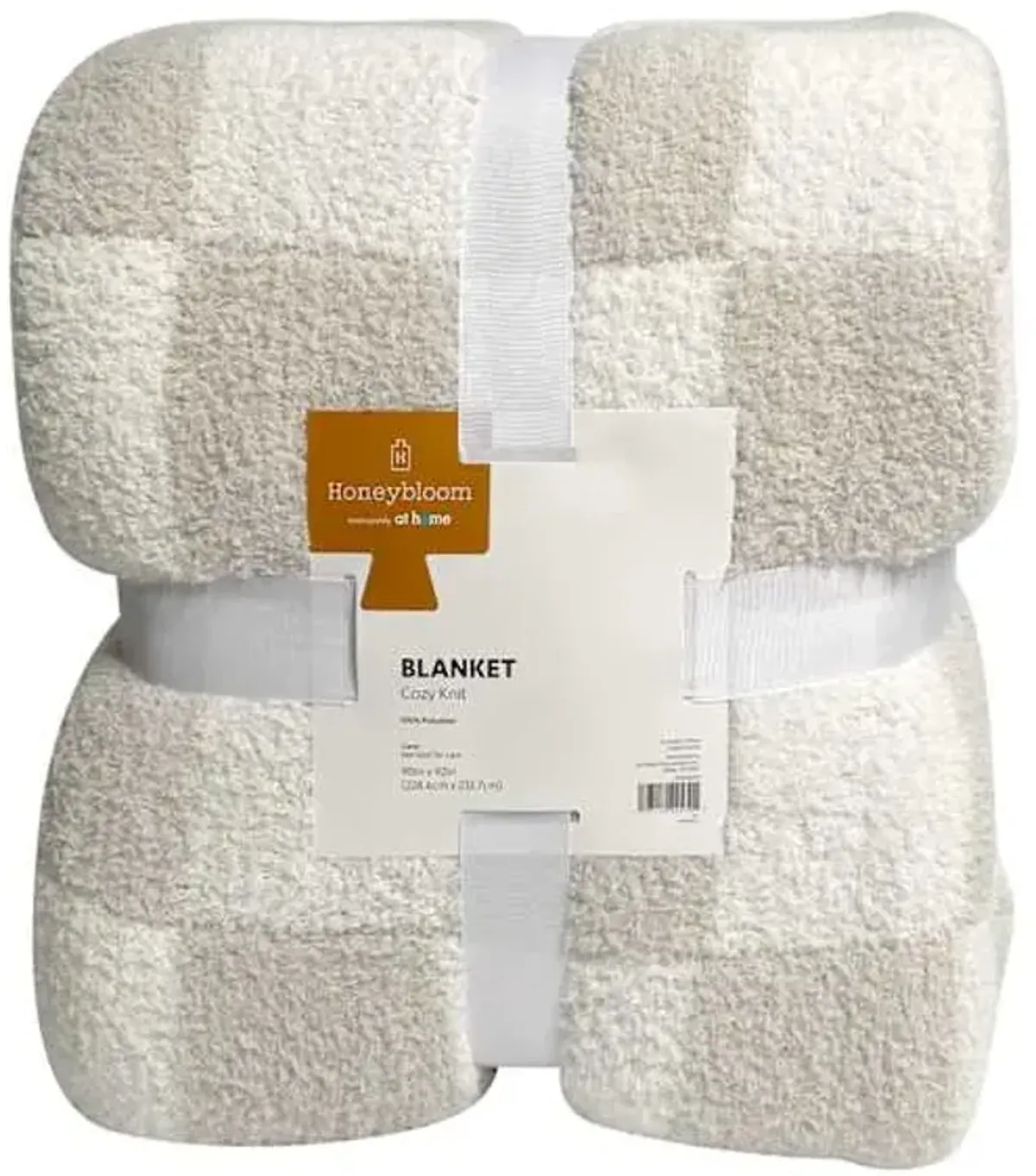 Light Grey Checkered Cozy Knit Bed Blanket, Full/Queen