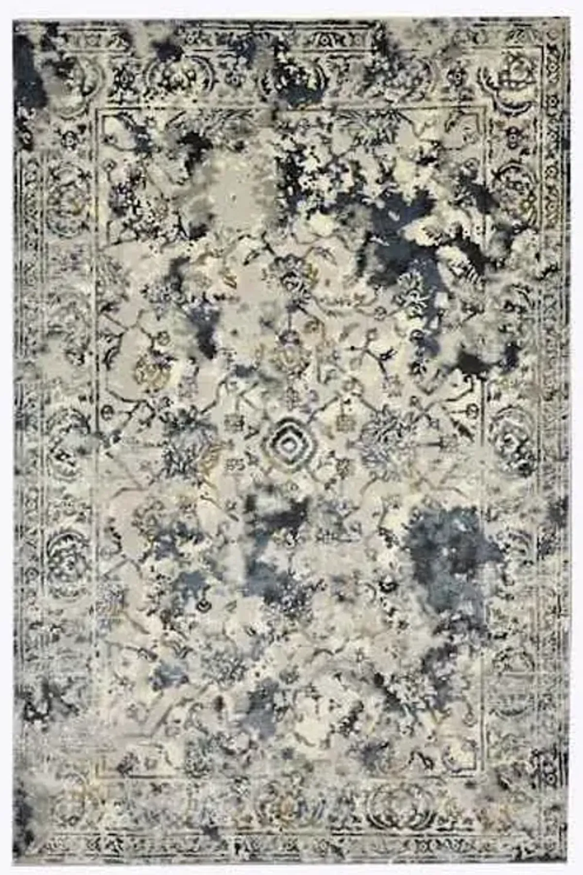 (B551) Magnolia Blue Vintage Floral Accent Rug, 3x5
