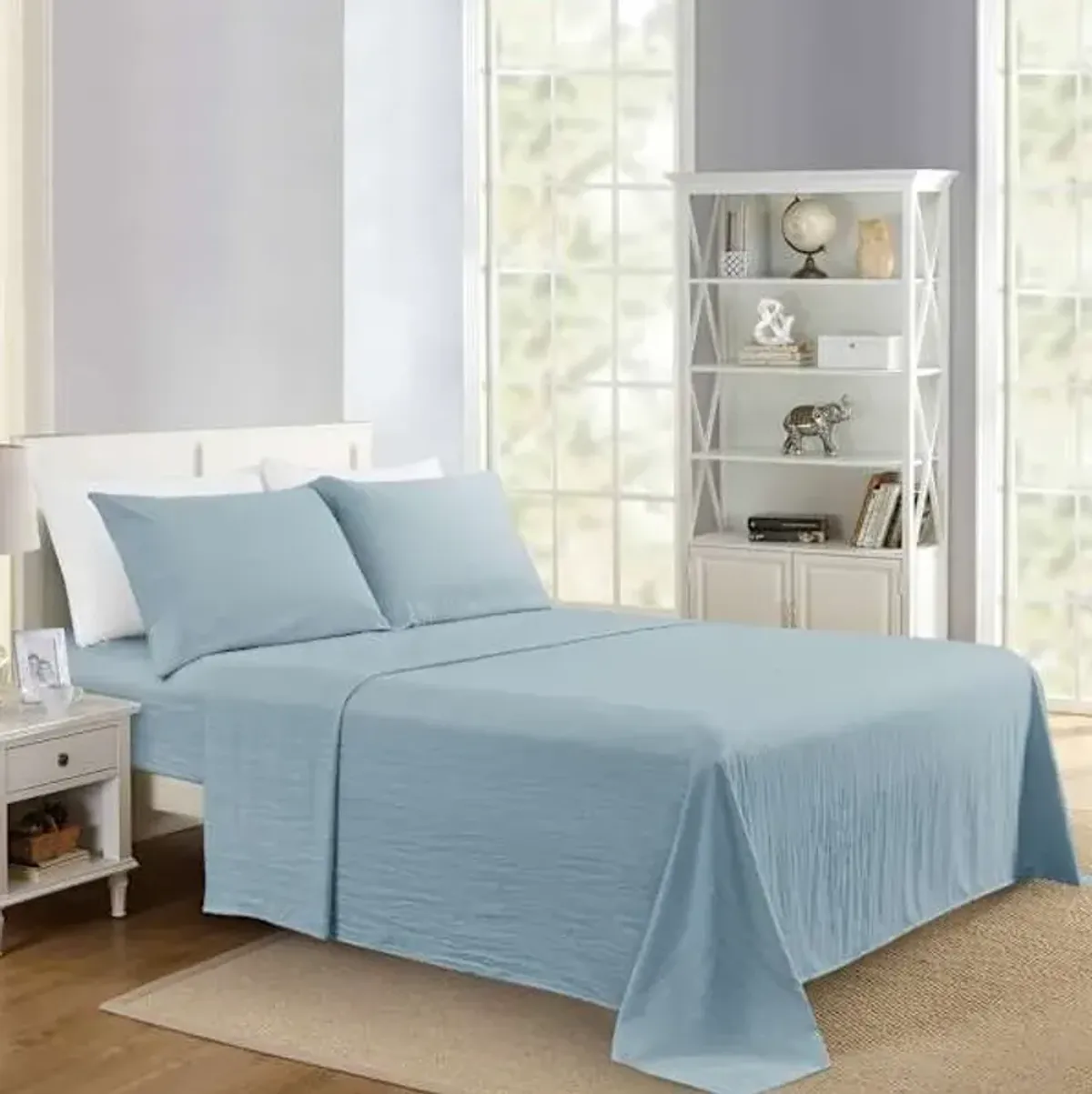 4-Piece Dusty Blue Super Soft Microfiber Sheet Set, Full