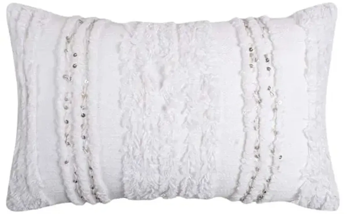 Found & Fable White Tufted Stripe Throw Pillow with Sequins, 14x20