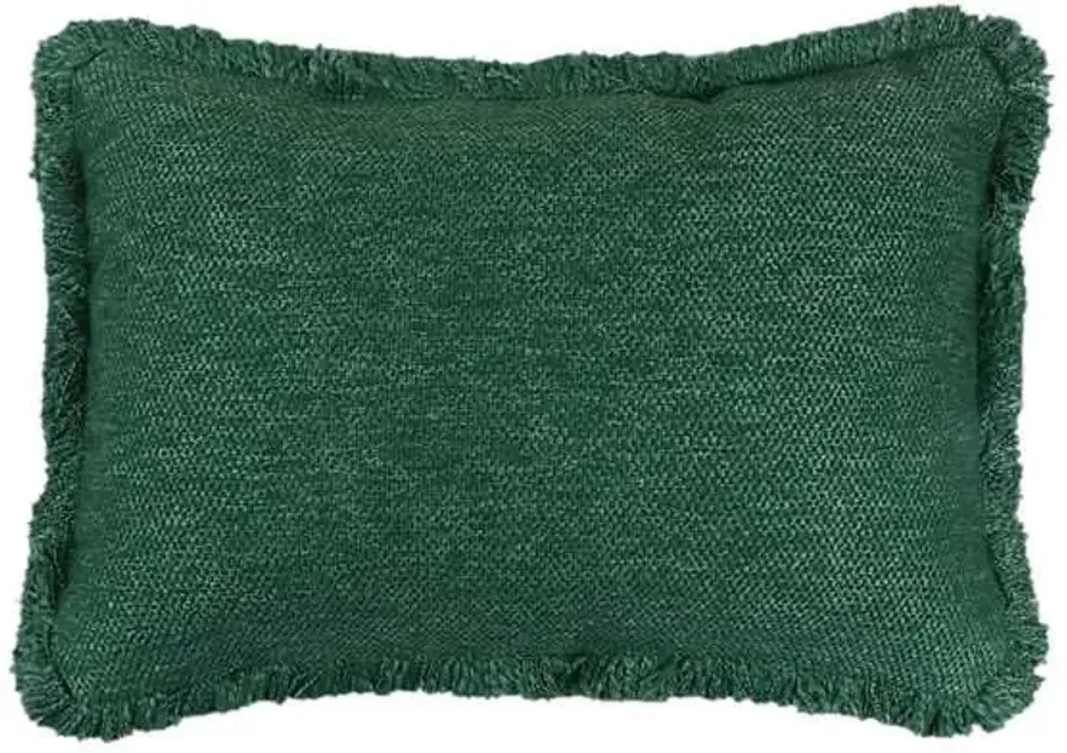 Solid Green Woven Throw Pillow with Fringe, 14x20