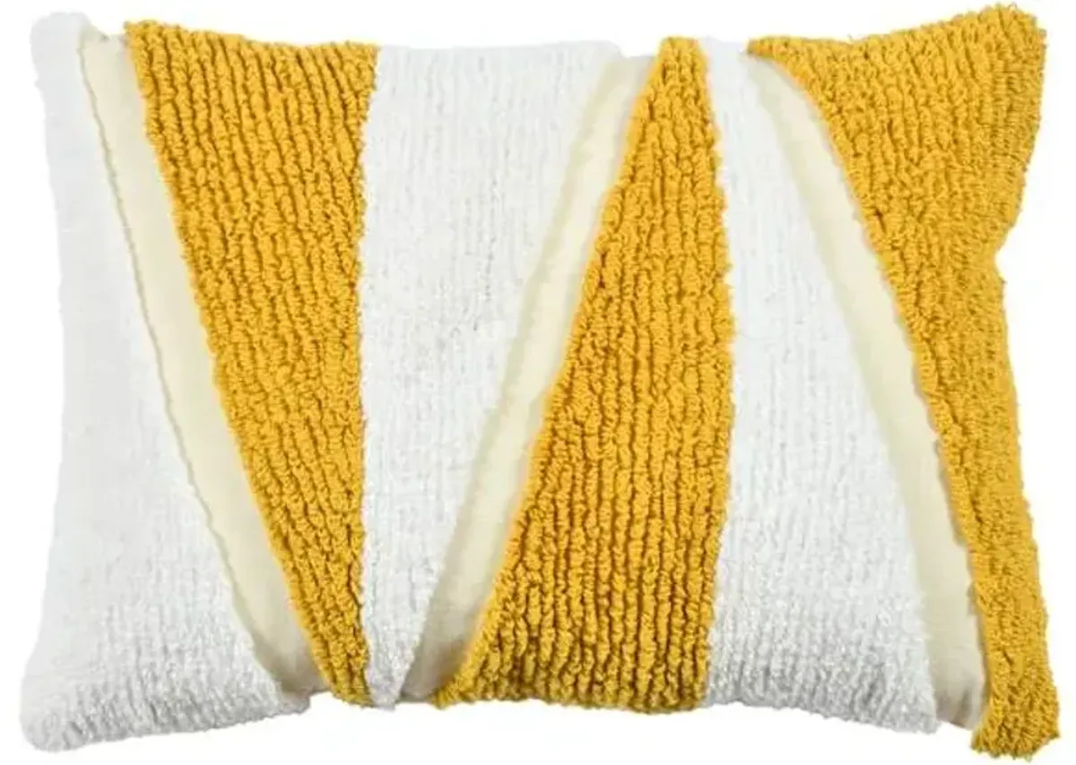 Beige & Yellow Tufted Cotton Throw Pillow, 14x20