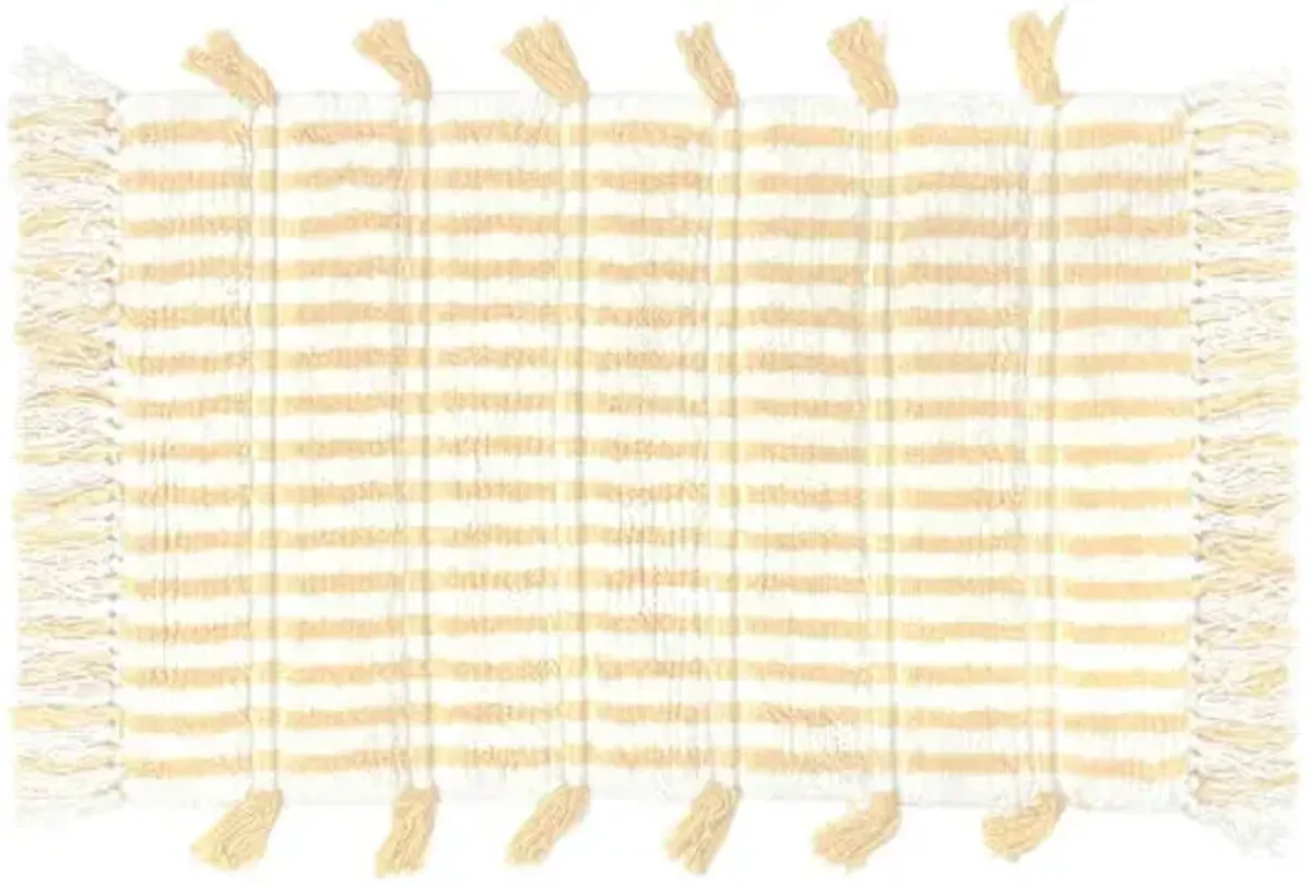 Yellow Striped Cotton Bath Rug with Tassels, 20x30