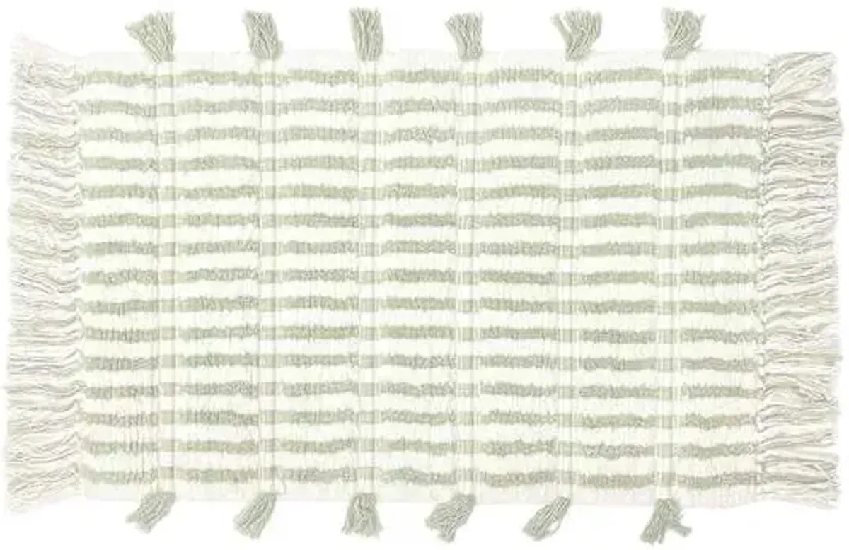 Sage Striped Cotton Bath Rug with Tassels, 20x30