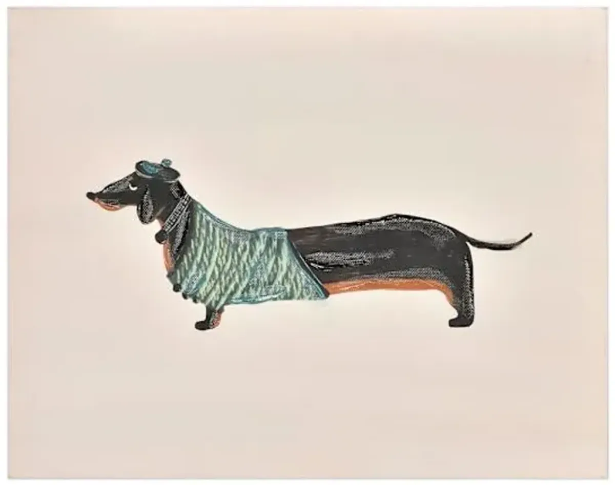 Beret Dachshund Dog Canvas Wall Art, 16x12