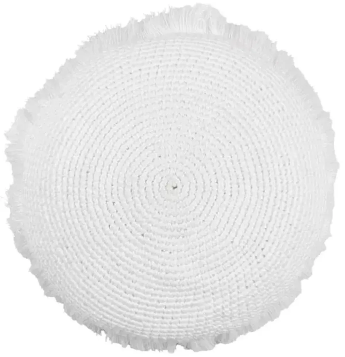 White Knitted Round Throw Pillow with Fringe, 16"