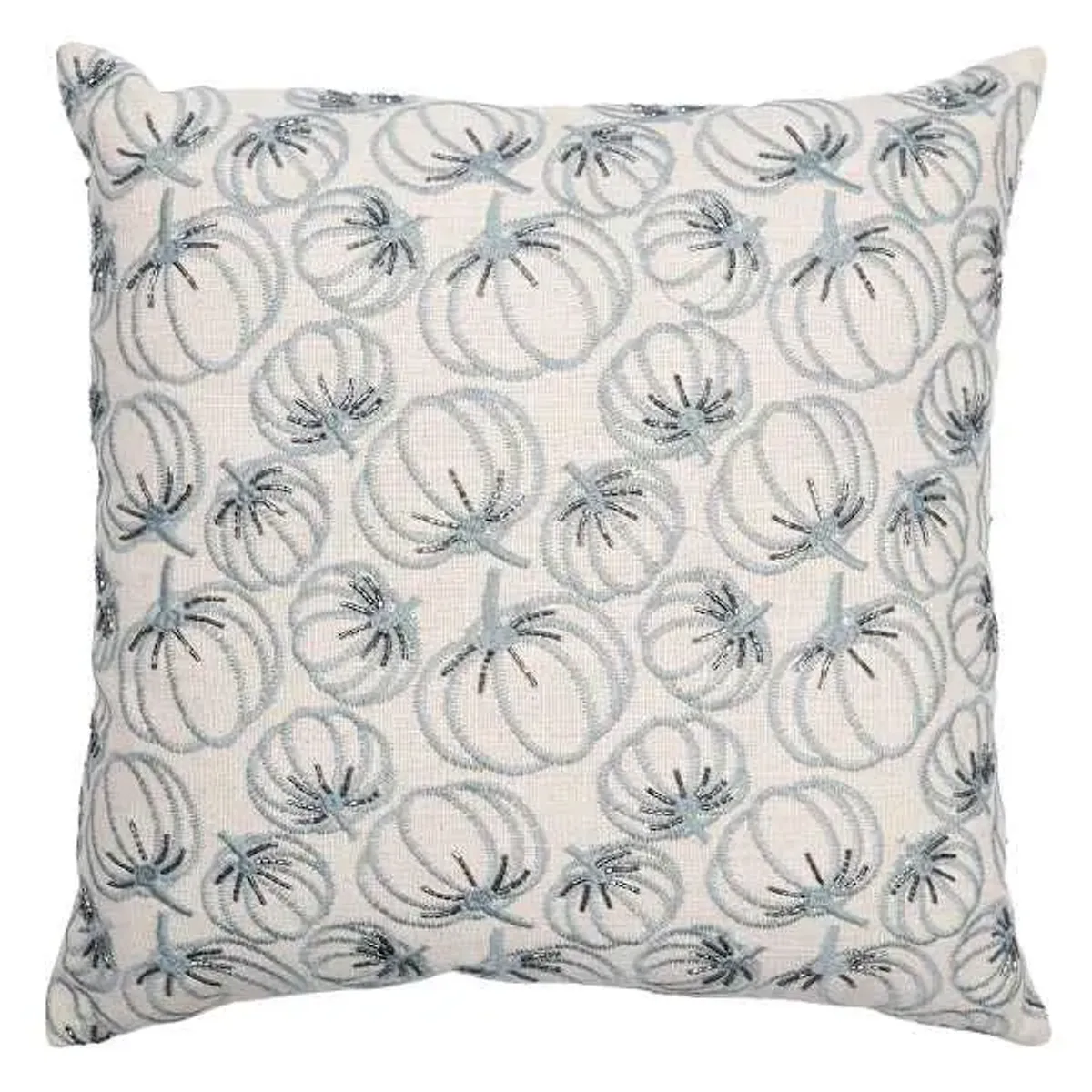 Blue Embroidered & Beaded Pumpkin Throw Pillow, 18"