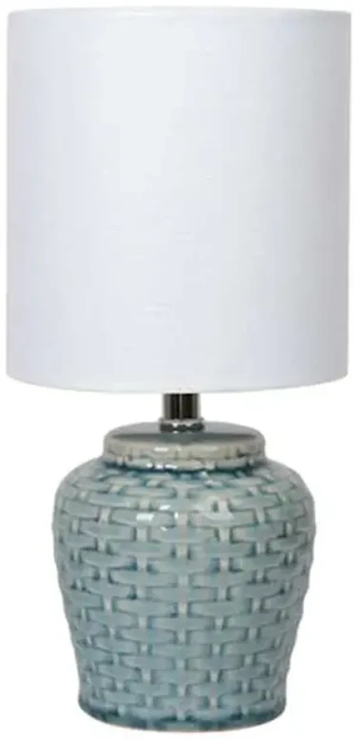 Blue Ceramic Basket Weave Mini Lamp with Shade, 12"