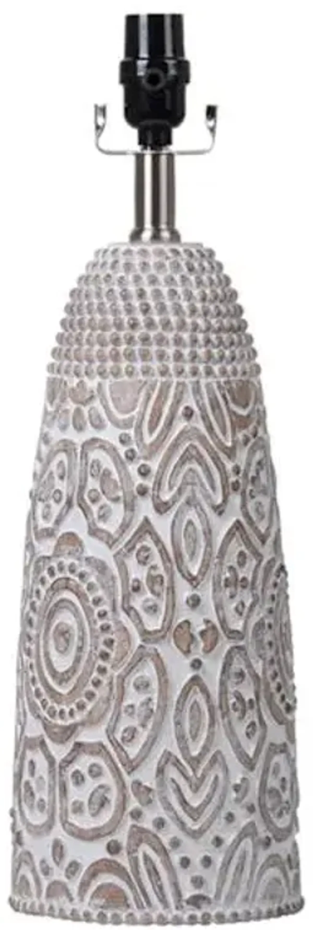 Found & Fable White Washed Carved Medium Table Lamp Base, 19"