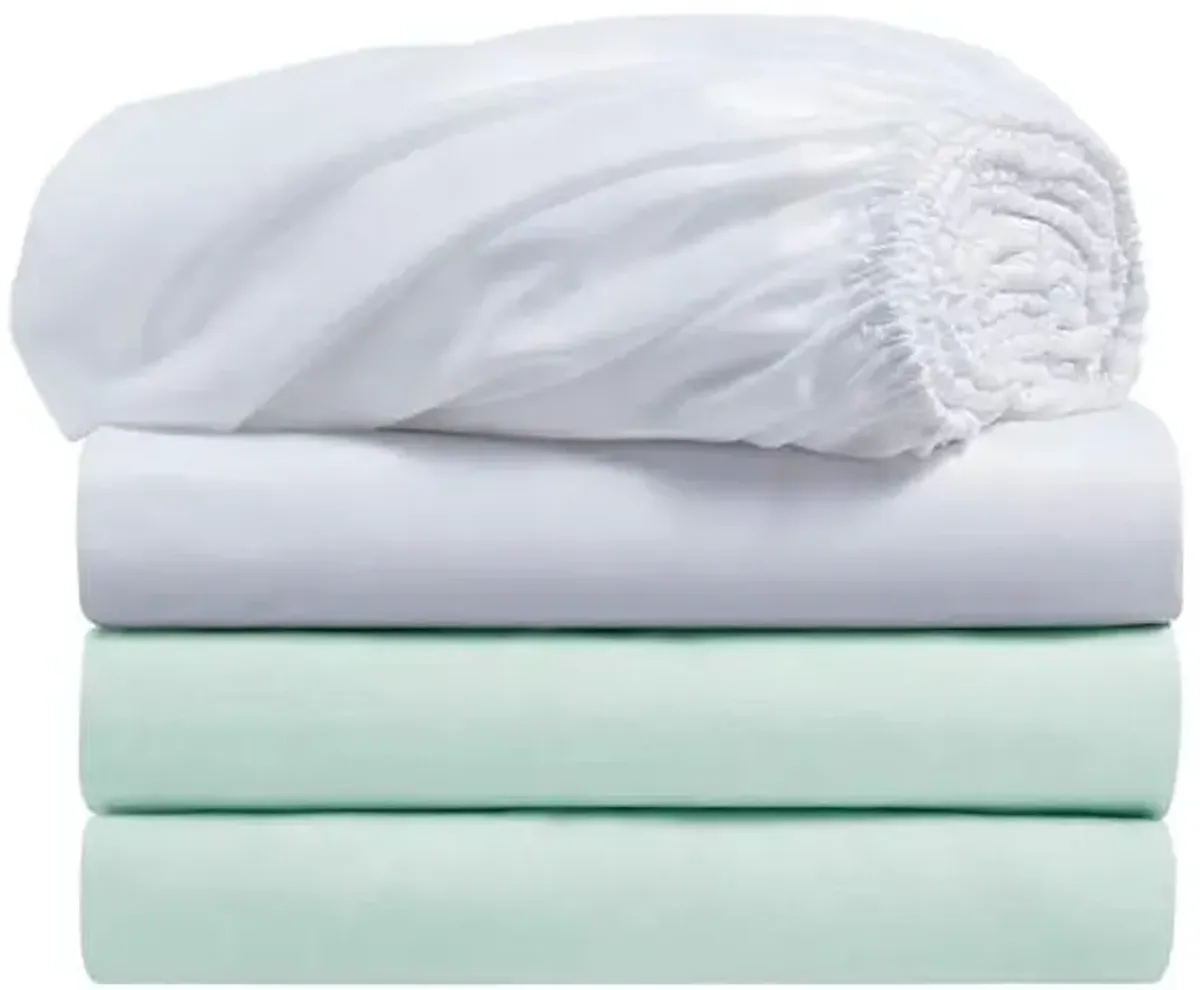 4-Pack Bright White & Aqua Microfiber Fitted Sheet Pack, Twin/Twin XL