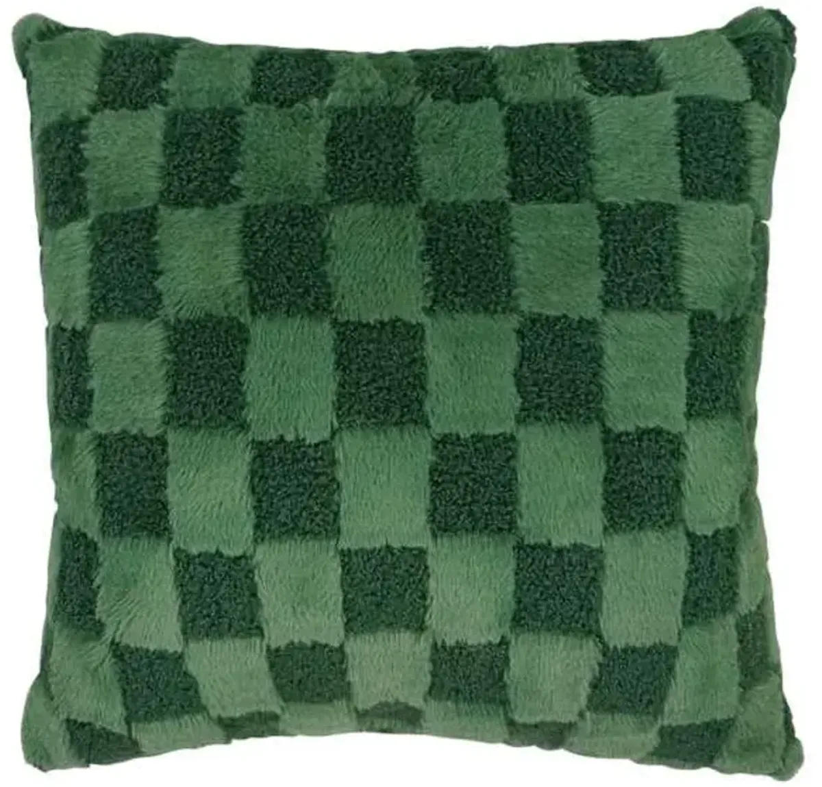 Green Check Plush Throw Pillow, 18"