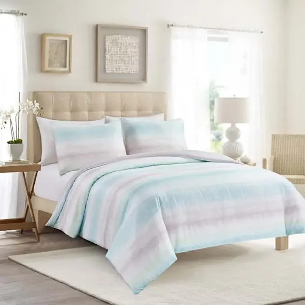 4-Piece Multi-Striped Duvet Set with Insert, Full/Queen