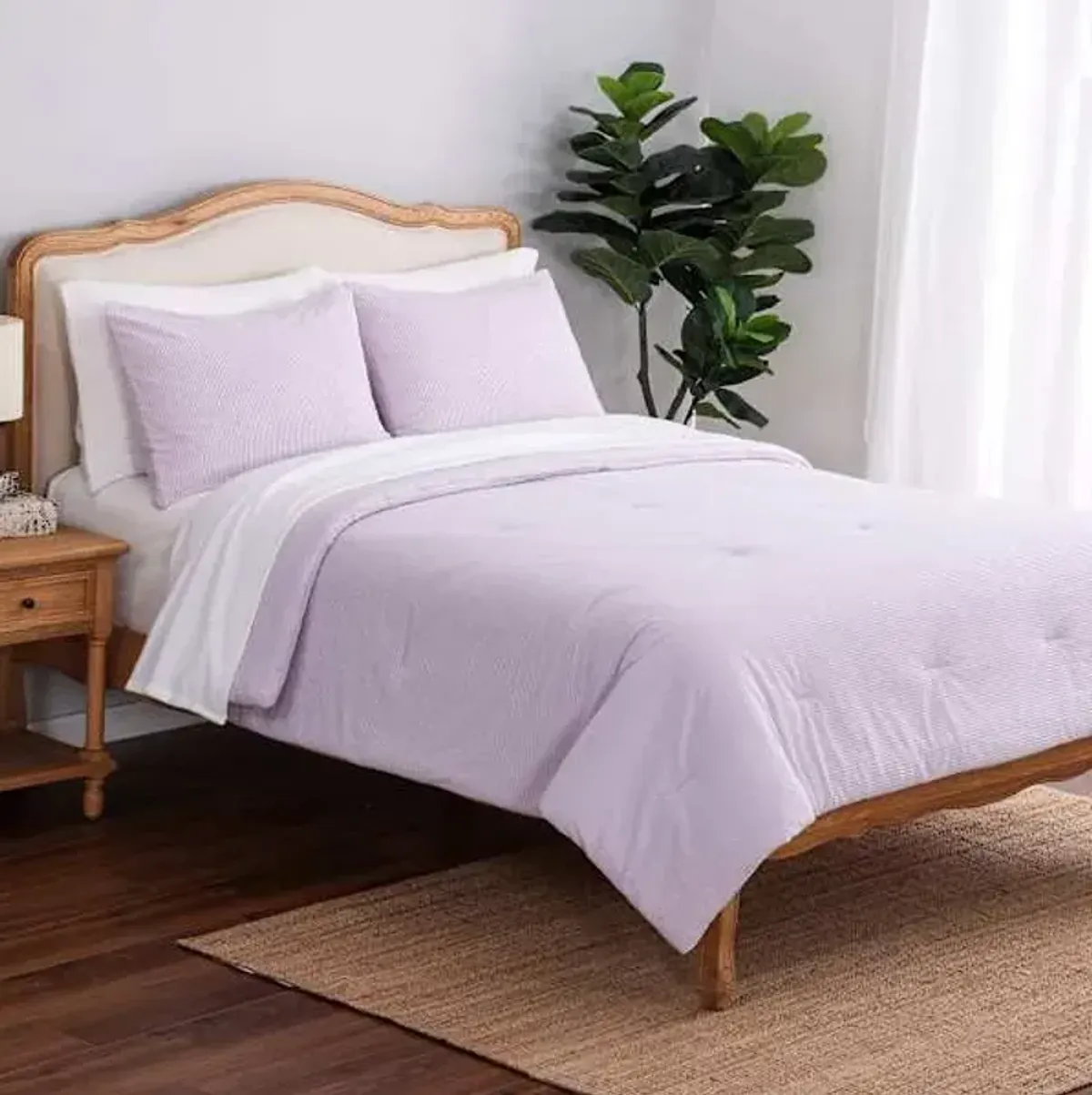 3-Piece Purple Plush Grid Comforter Set, Full/Queen