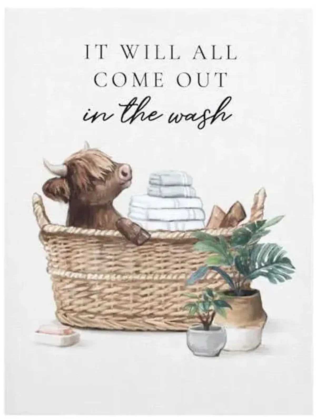 Steer In Bath Canvas Wall Art, 12x16