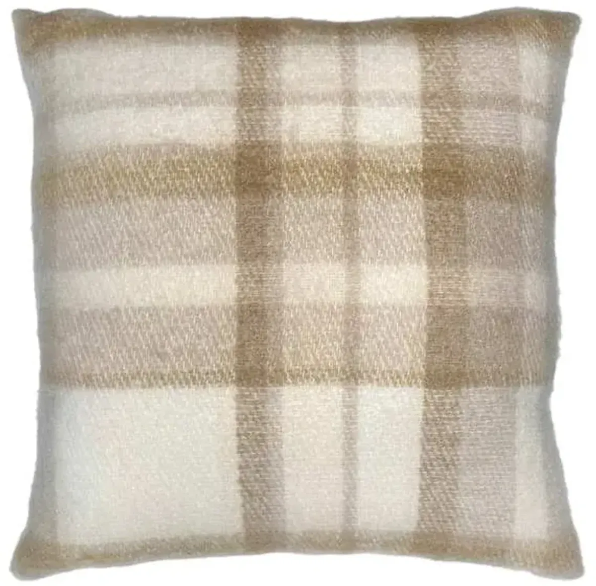 Tan Plaid Mohair Throw Pillow, 24"