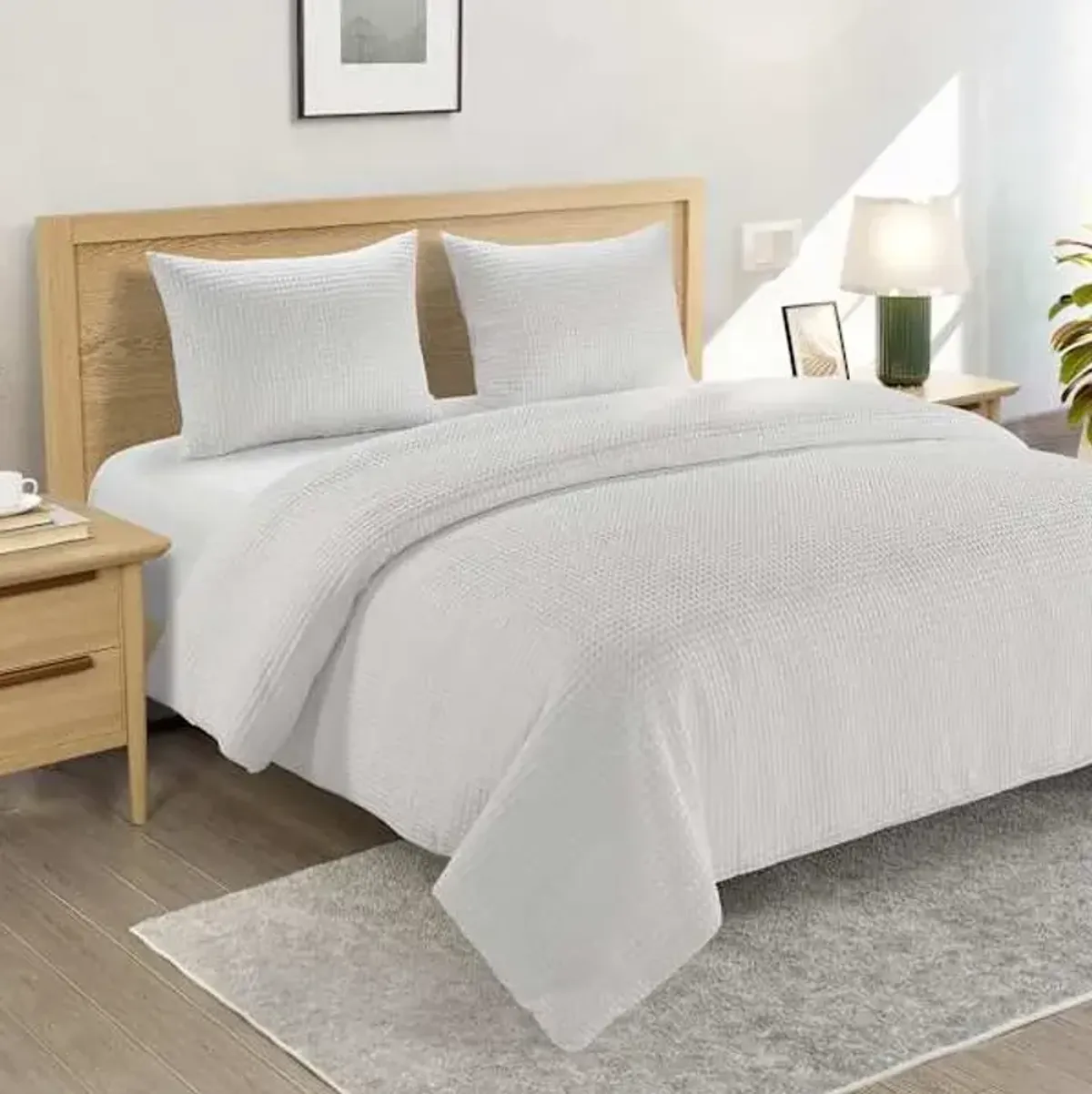 Crosby St. 3-Piece White Washed Cotton Waffle Comforter Set, Full/Queen