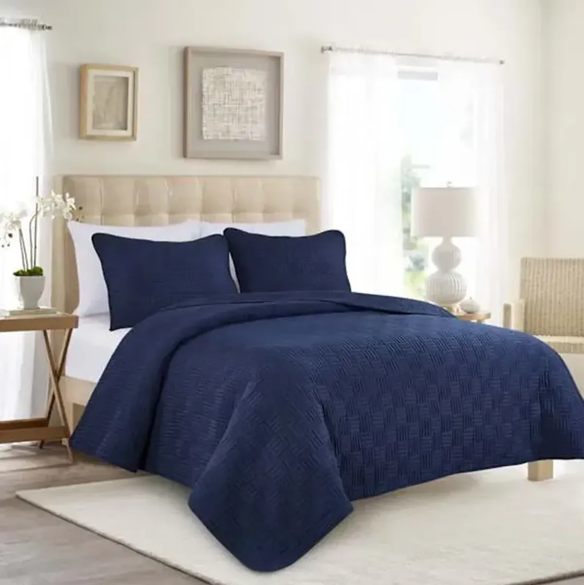 Crosby St. 3-Piece Navy Blue Washed Microfiber Quilt Set, King