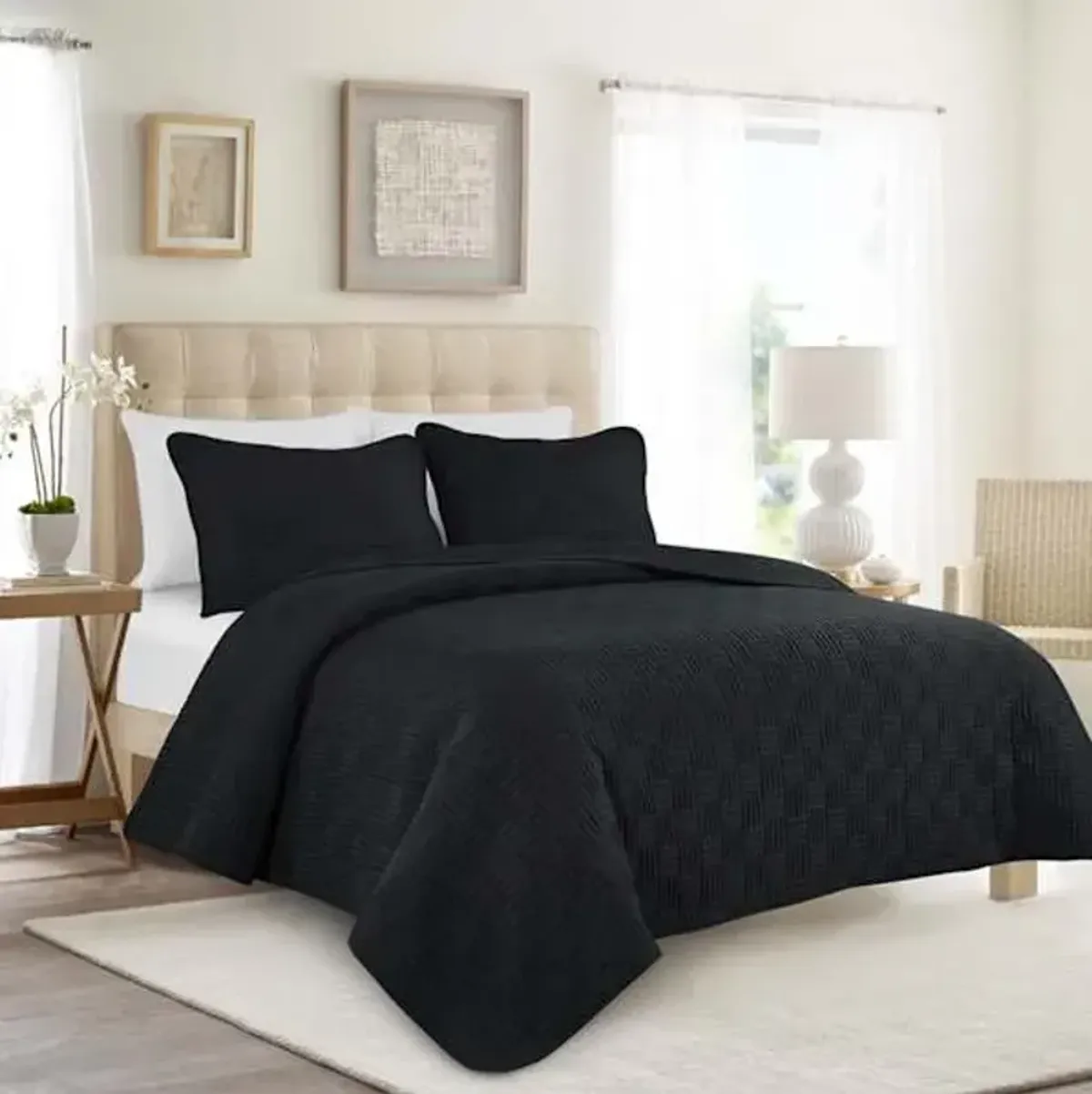 Crosby St. 3-Piece Black Washed Microfiber Quilt Set, Full/Queen