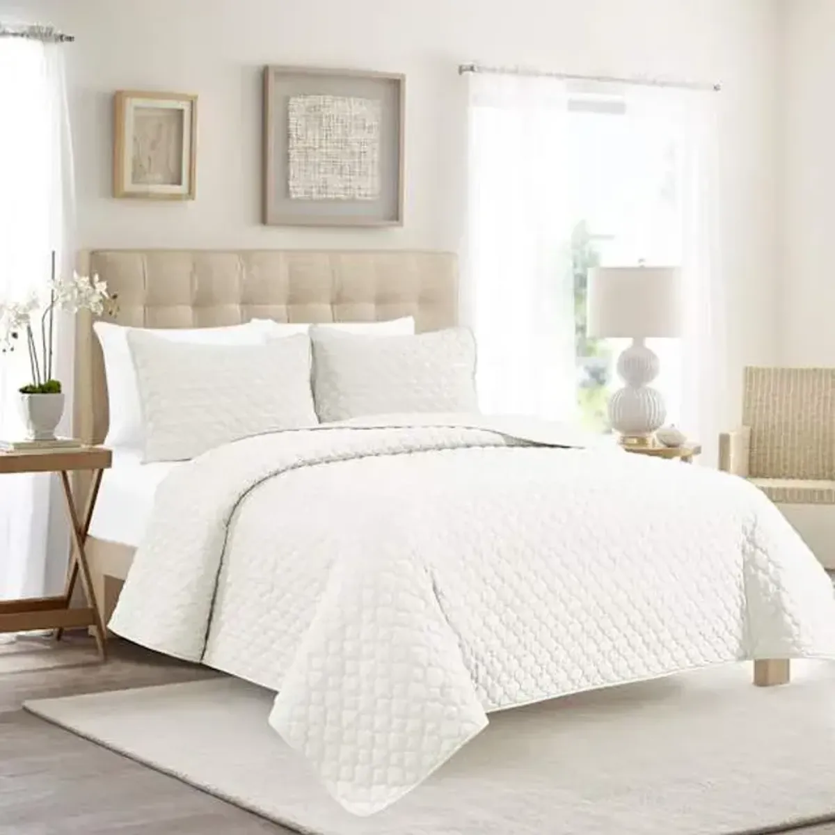 3-Piece White Washed Microfiber Quilt Set, King