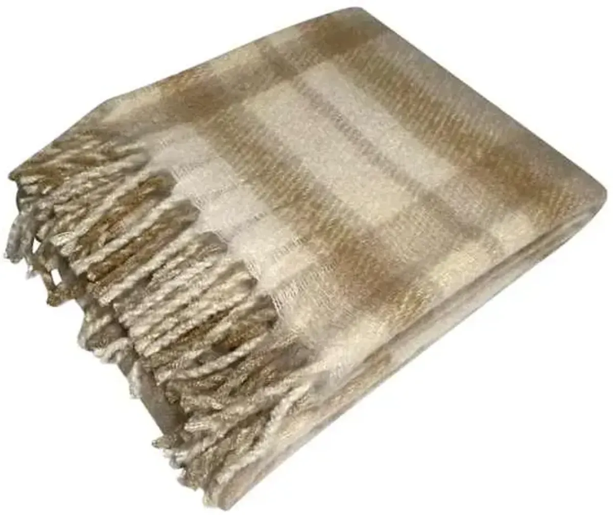 Brown Plaid Mohair Throw Blanket, 50x60