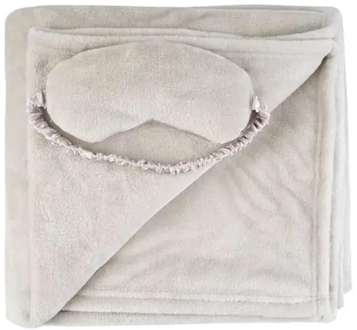 Light Grey Micro Plush Throw Blanket & Eye Mask Sleeper Set, 50x60