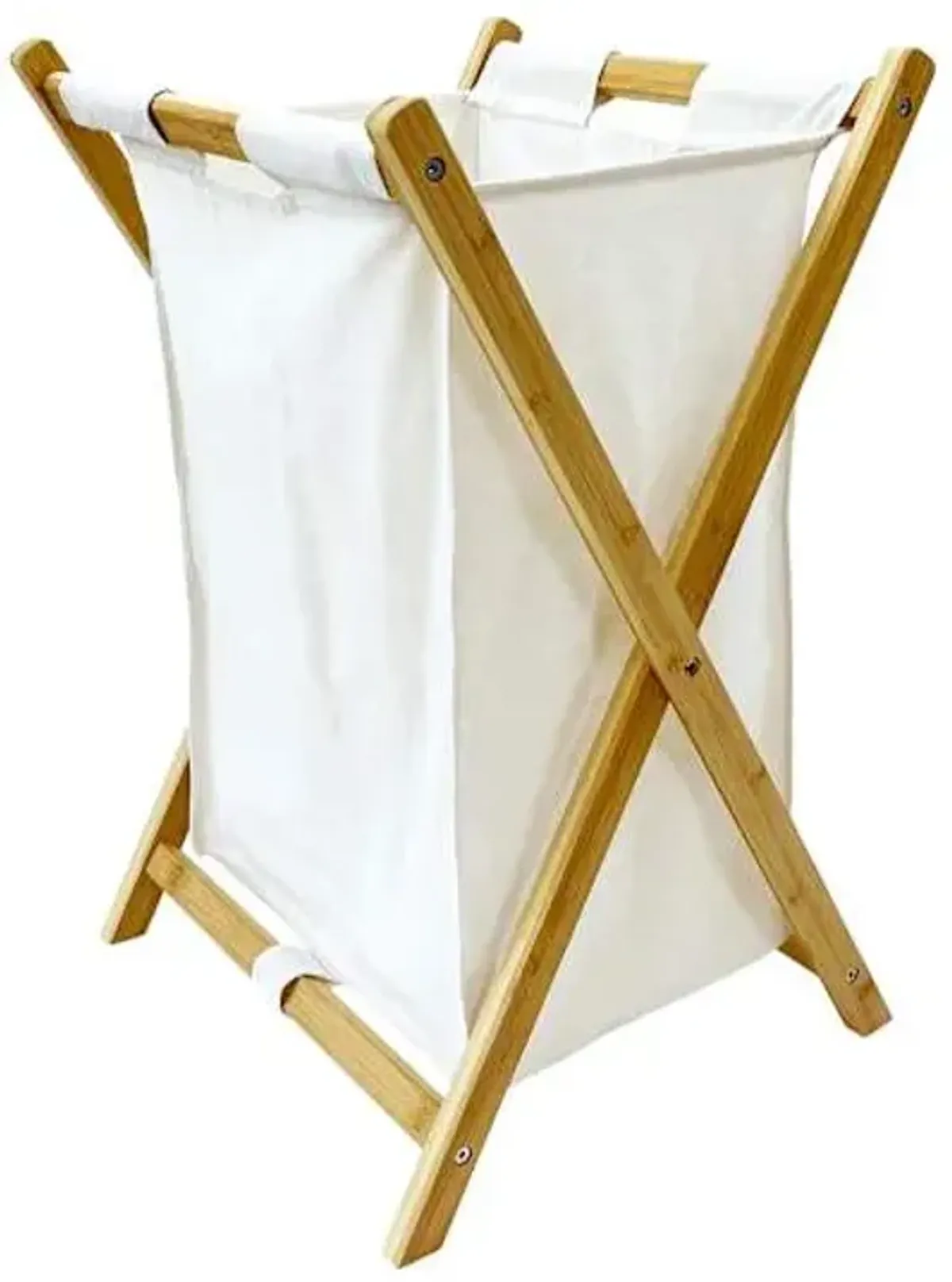 Foldable Laundry Hamper with Bamboo Frame, White