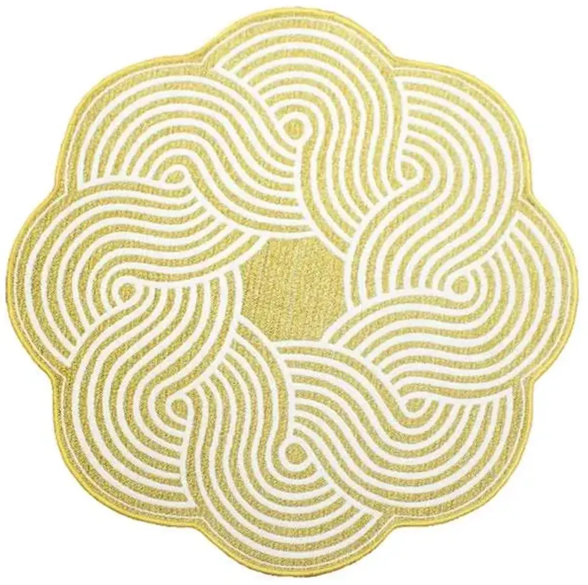 Elmbrook Yellow Border Round Washable Accent Rug, 3'