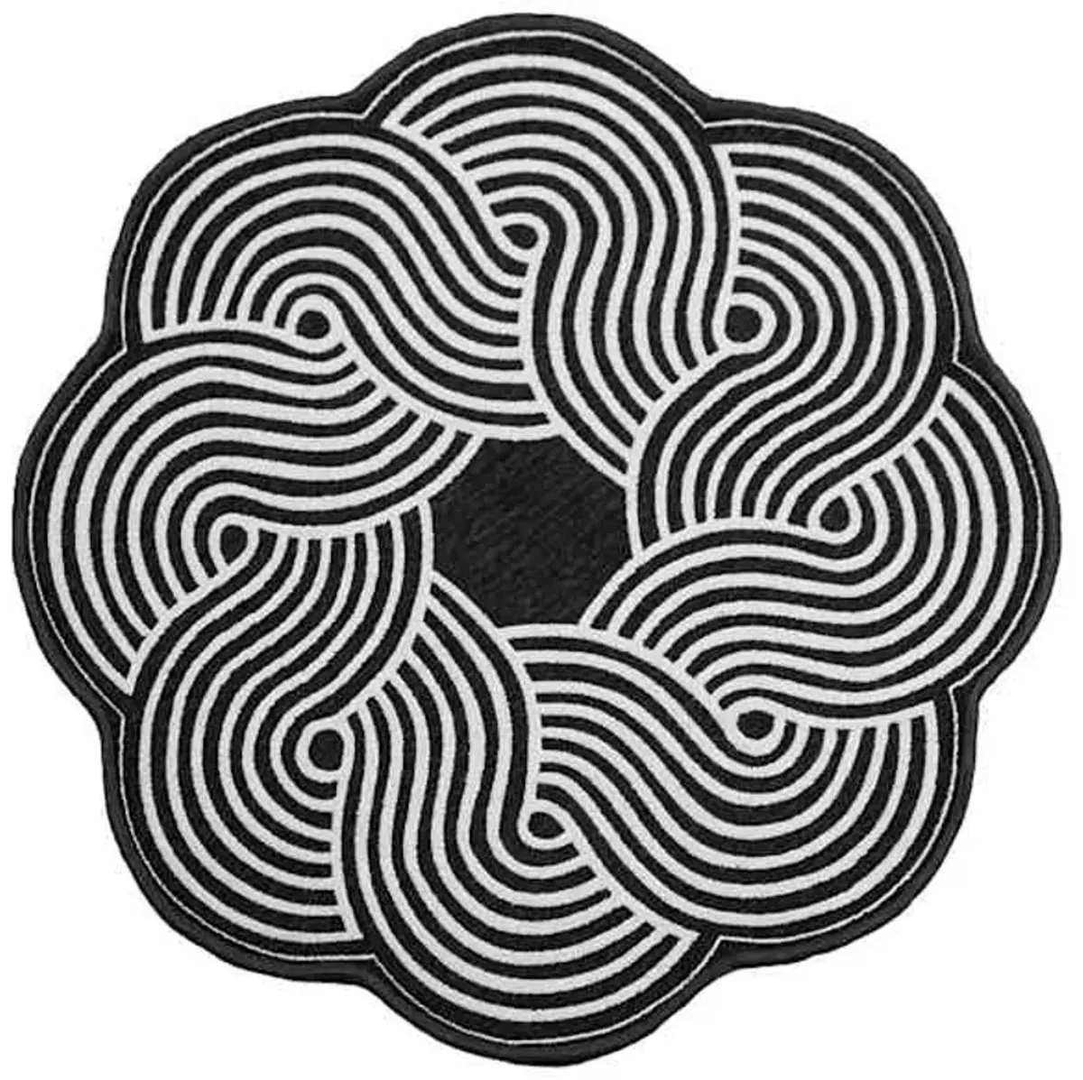 Elmbrook Black Border Round Washable Accent Rug, 3'