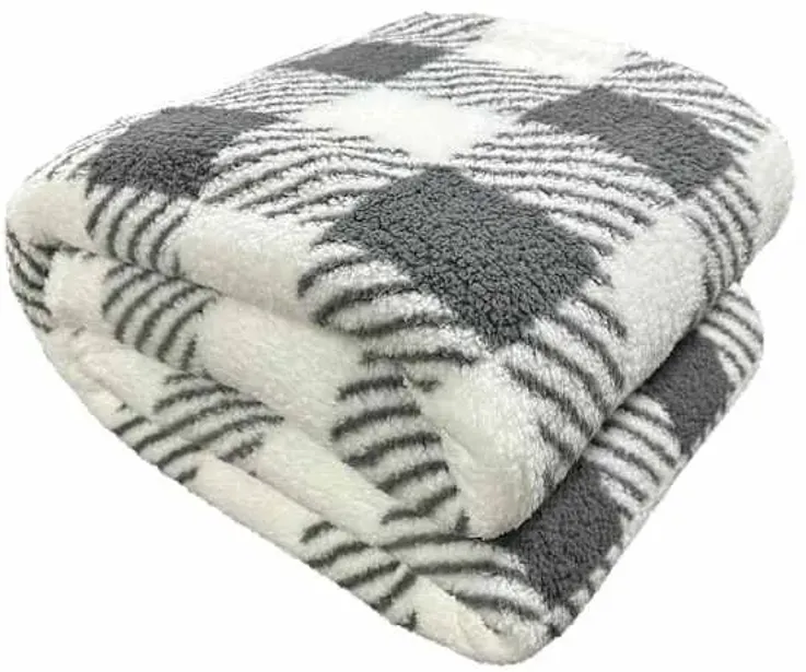 Grey Buffalo Plaid Sherpa Bed Blanket, Full/Queen