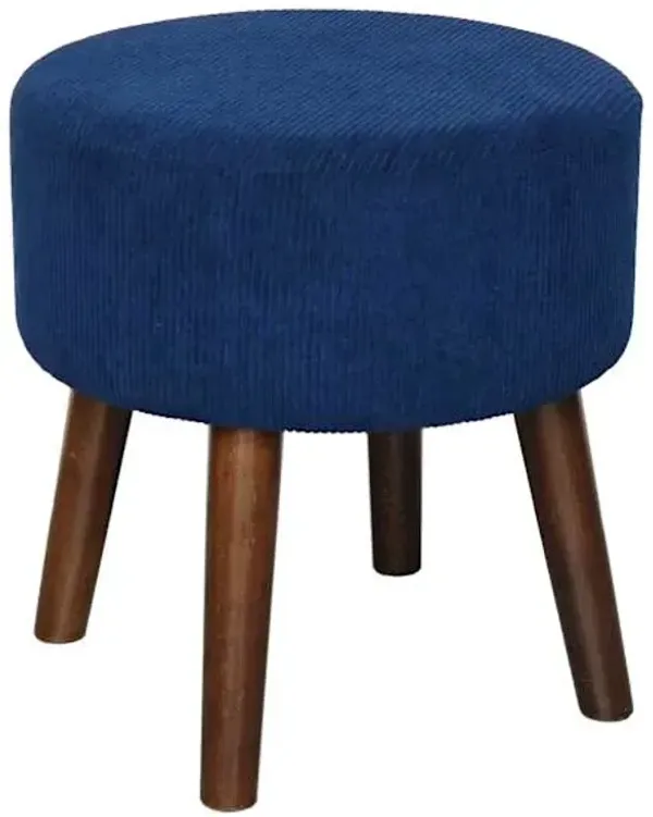 Emmy Stool with Wooden Legs, Navy Corduroy