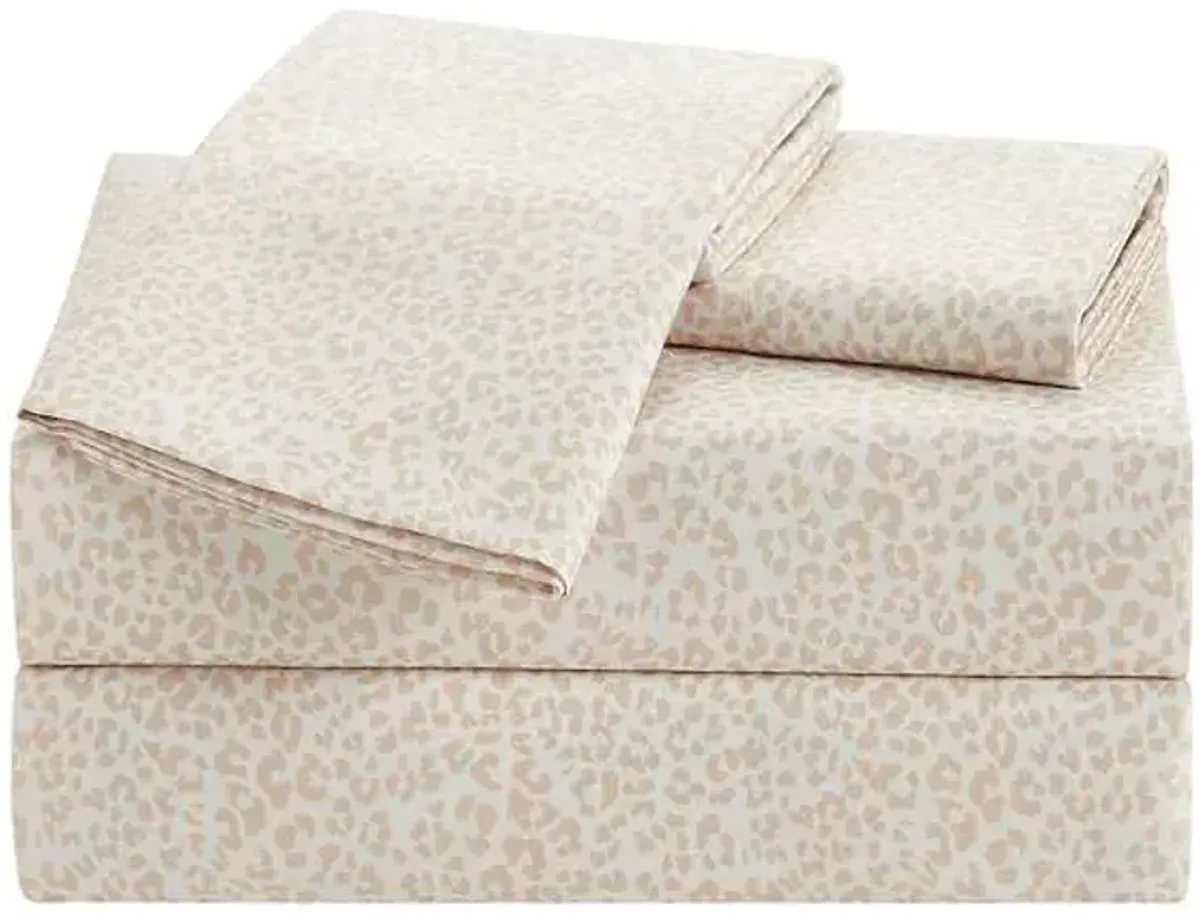 4-Piece Leopard Print Cooling Microfiber Sheet Set, Queen