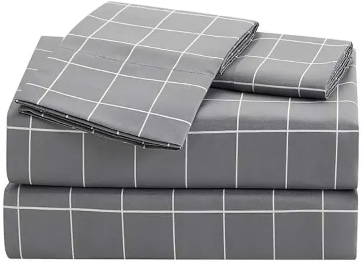 3-Piece Grid Print Cooling Microfiber Sheet Set, Twin/Twin XL