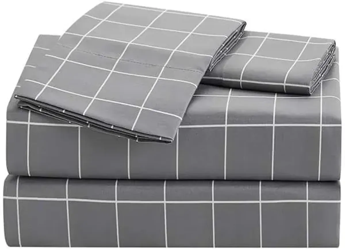 4-Piece Grid Print Cooling Microfiber Sheet Set, King