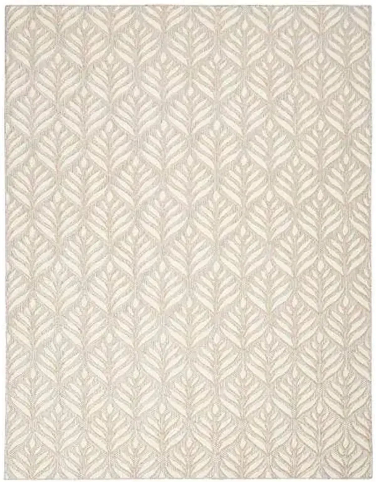 (E526) Ivory & Silver Leaf Outdoor Area Rug, 7x10
